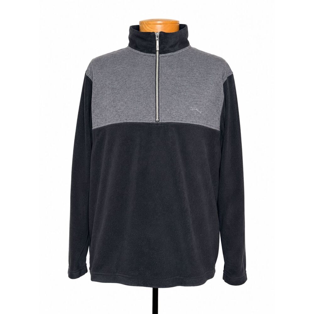 Tommy Bahama Men XXL Quarter Zip Micro Fleece Pullover Colorblock Gray Black 2XL
